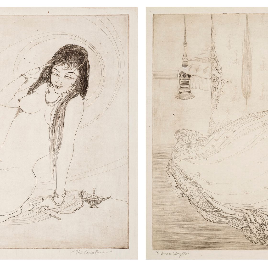 Abdur Rahman Chughtai — Куртизанка; Перед занавесом, изображение 1