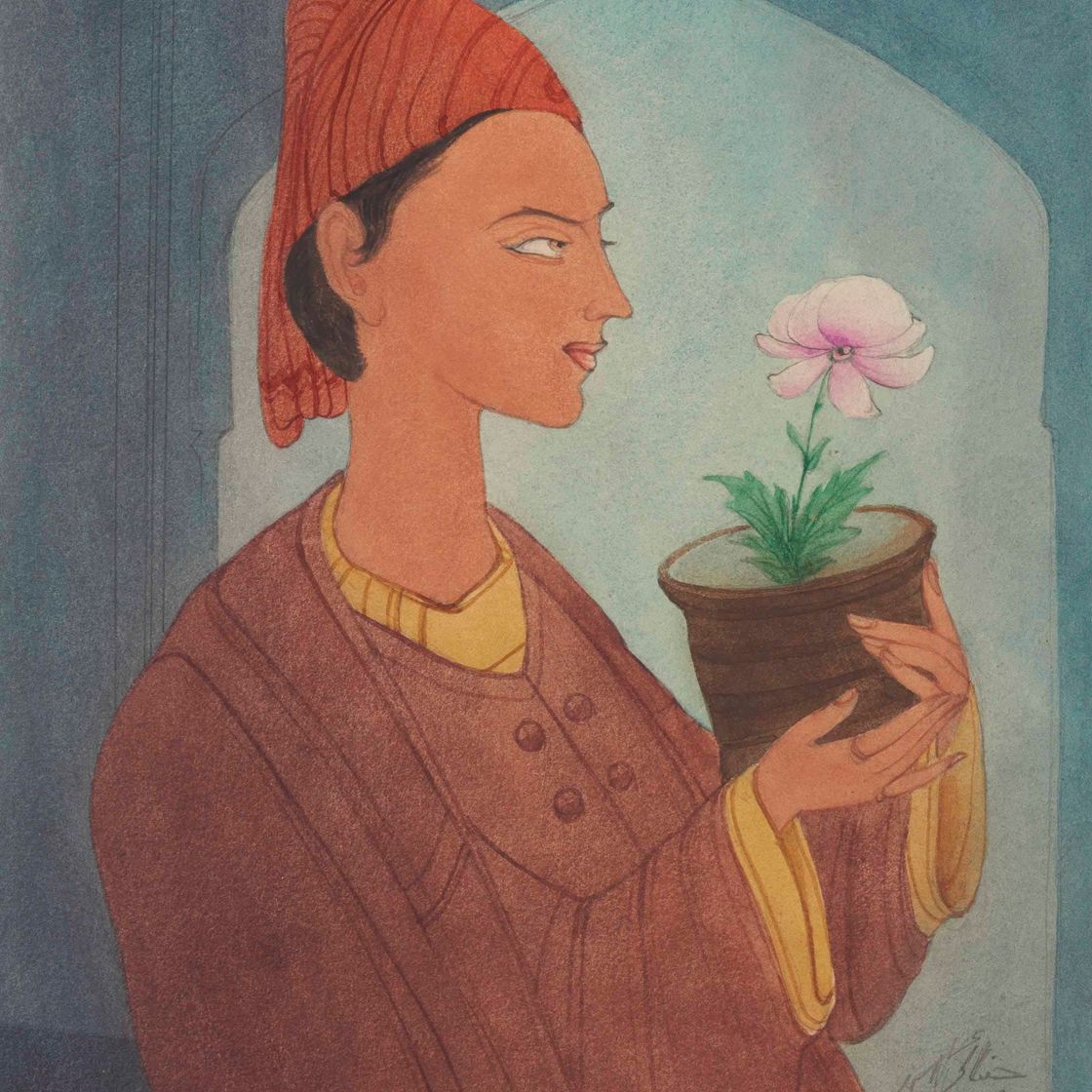 Abdur Rahman Chughtai — Без названия (Мужчина с цветочным горшком)