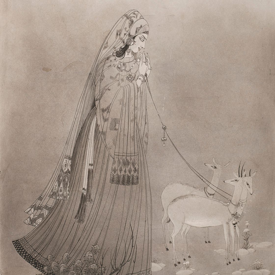 Abdur Rahman Chughtai — Без названия (Лайла с оленем)
