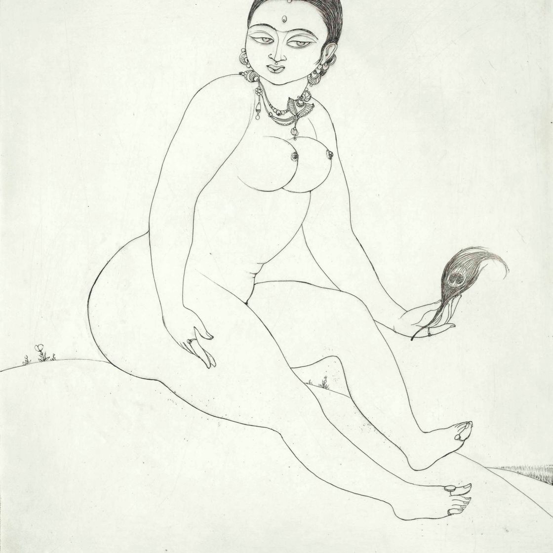 Abdur Rahman Chughtai — Без названия (Сидящая обнаженная)