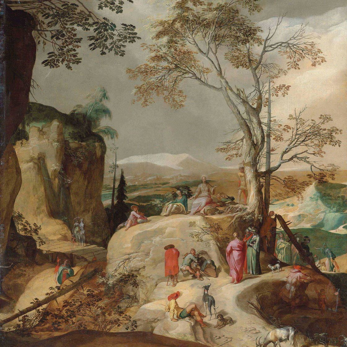 Abraham Bloemaert — Нагорная проповедь, скалистый пейзаж за ее пределами