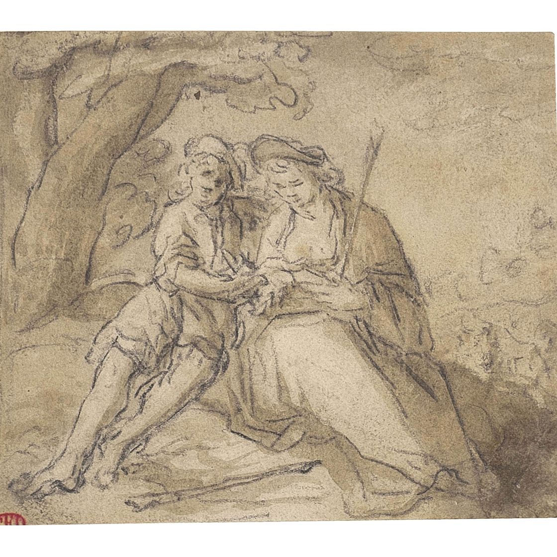 Abraham Bloemaert — Пастух и пастушка на фоне пасторального пейзажа