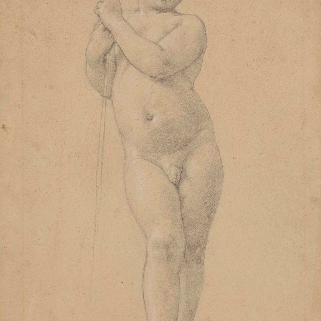 Adolphe William Bouguereau — Этюд молодого парня в обнаженном виде (прямая сторона); Эскиз (оборотная сторона)