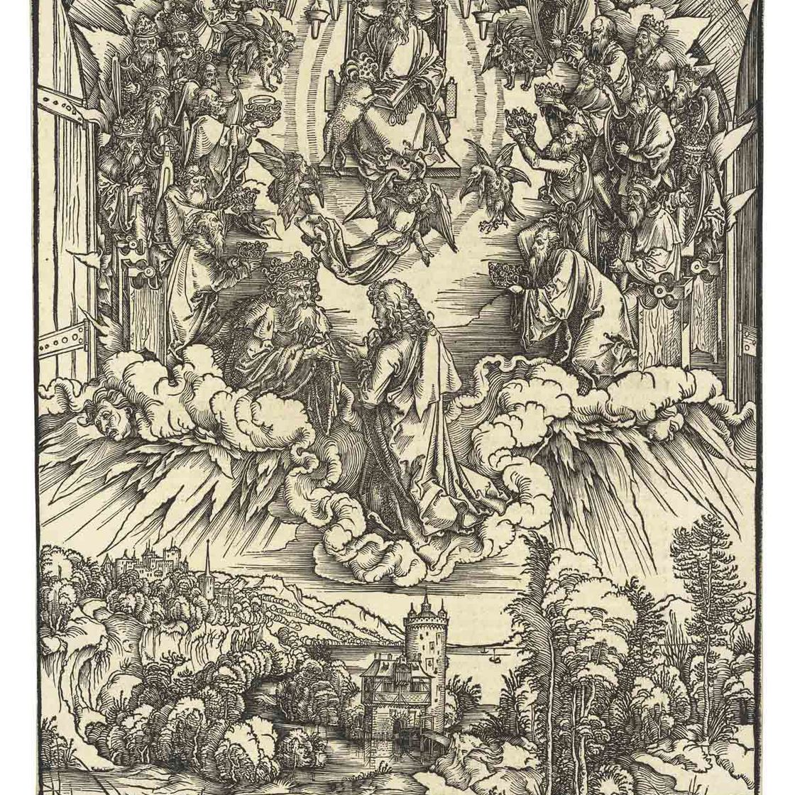 Albrecht Dürer — Святой Иоанн перед Богом и Старейшинами, из Апокалипсиса (Б. 63; М., гл. 166; С.М.С. 114)