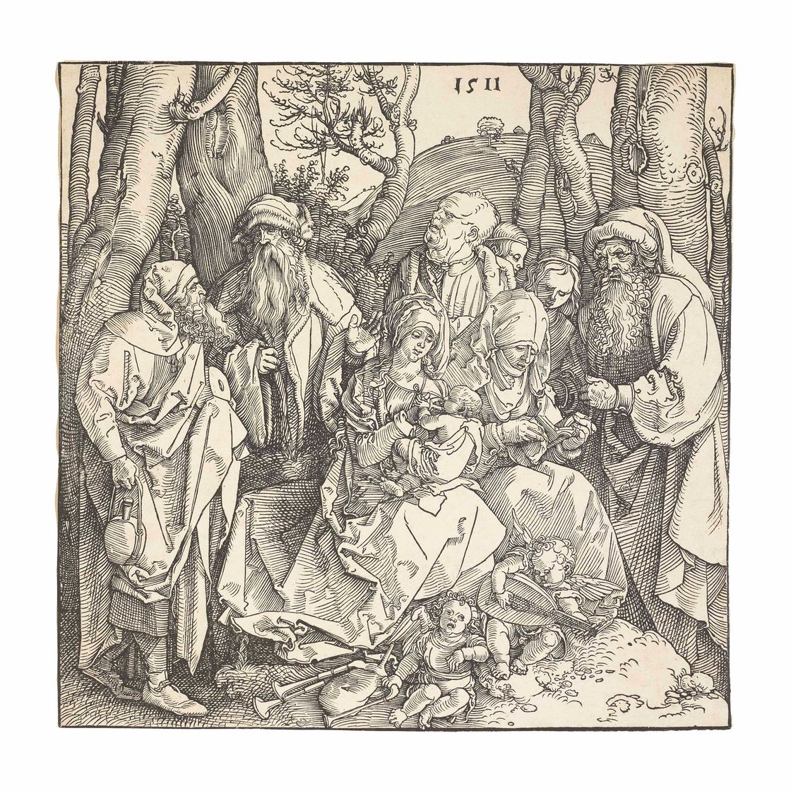 Albrecht Dürer — Святое родство с ангелами, играющими на лютнях (т. 97; М., гл. 216; С.М.С. 227)