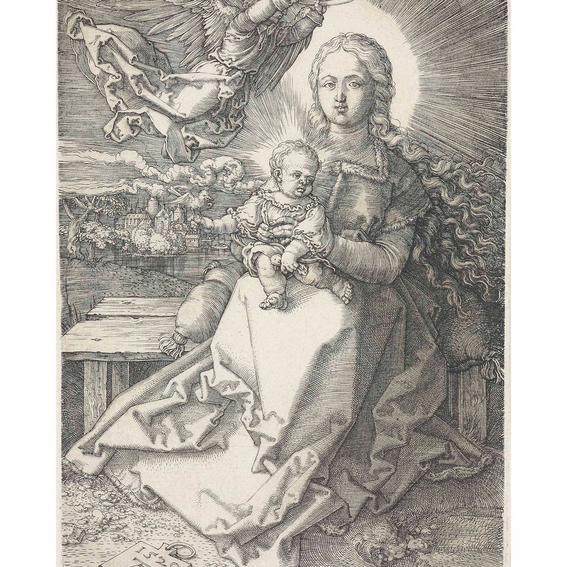 Albrecht Dürer — Дева и Младенец, увенчанные одним Ангелом