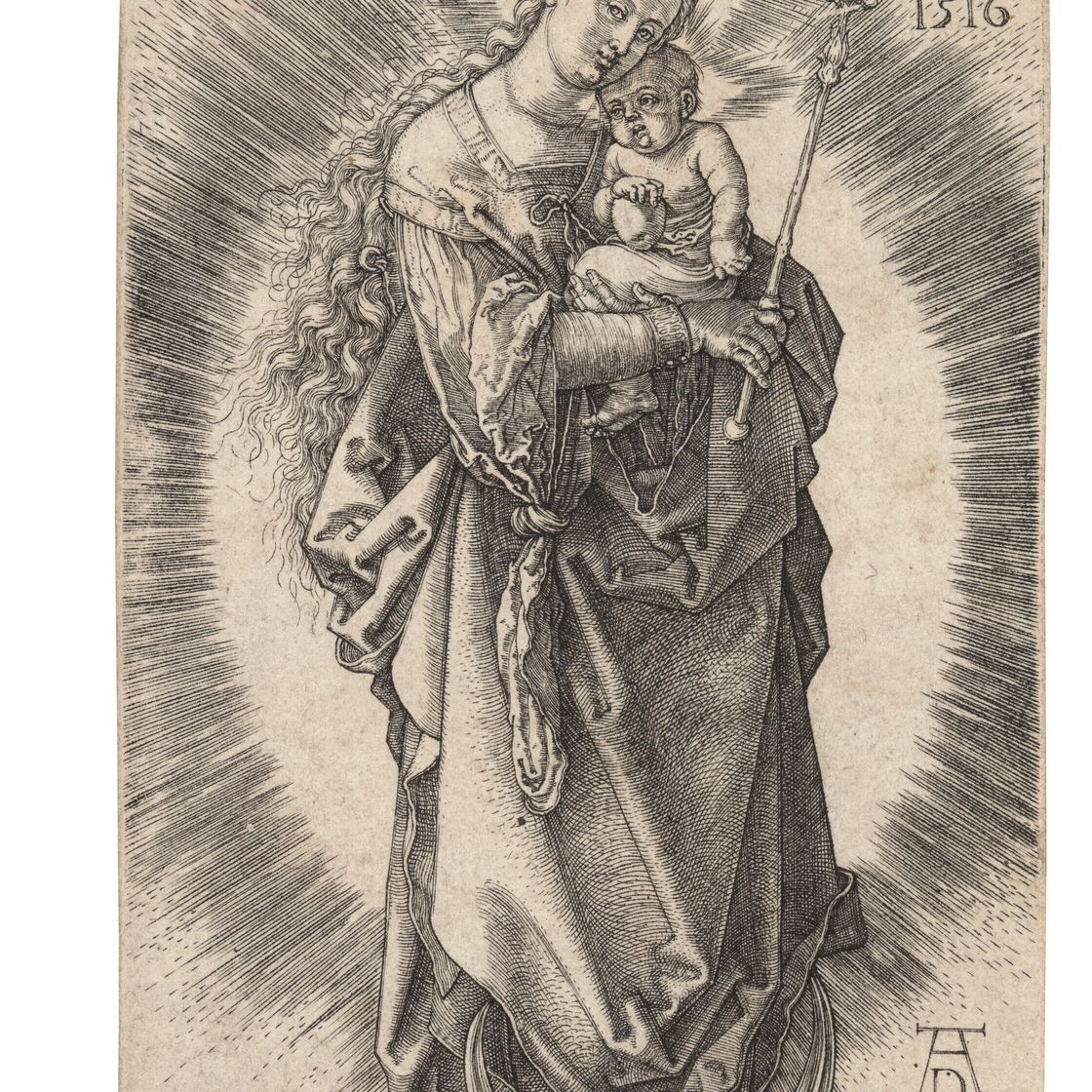 Albrecht Dürer — Богородица на полумесяце со скипетром и звездной короной