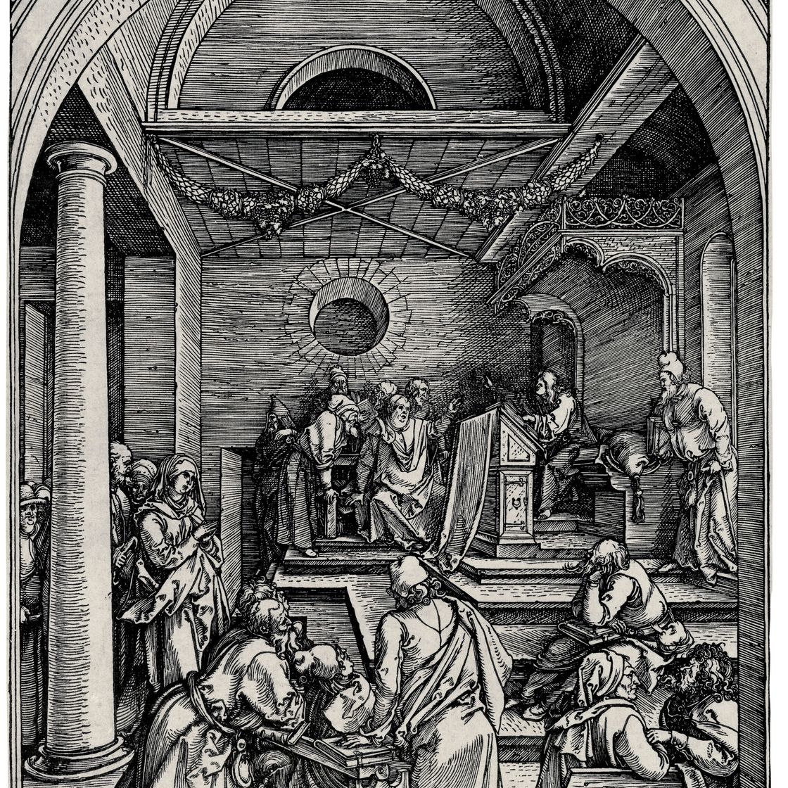 Albrecht Dürer — Христос среди врачей, из книги "Жизнь Пресвятой Девы"