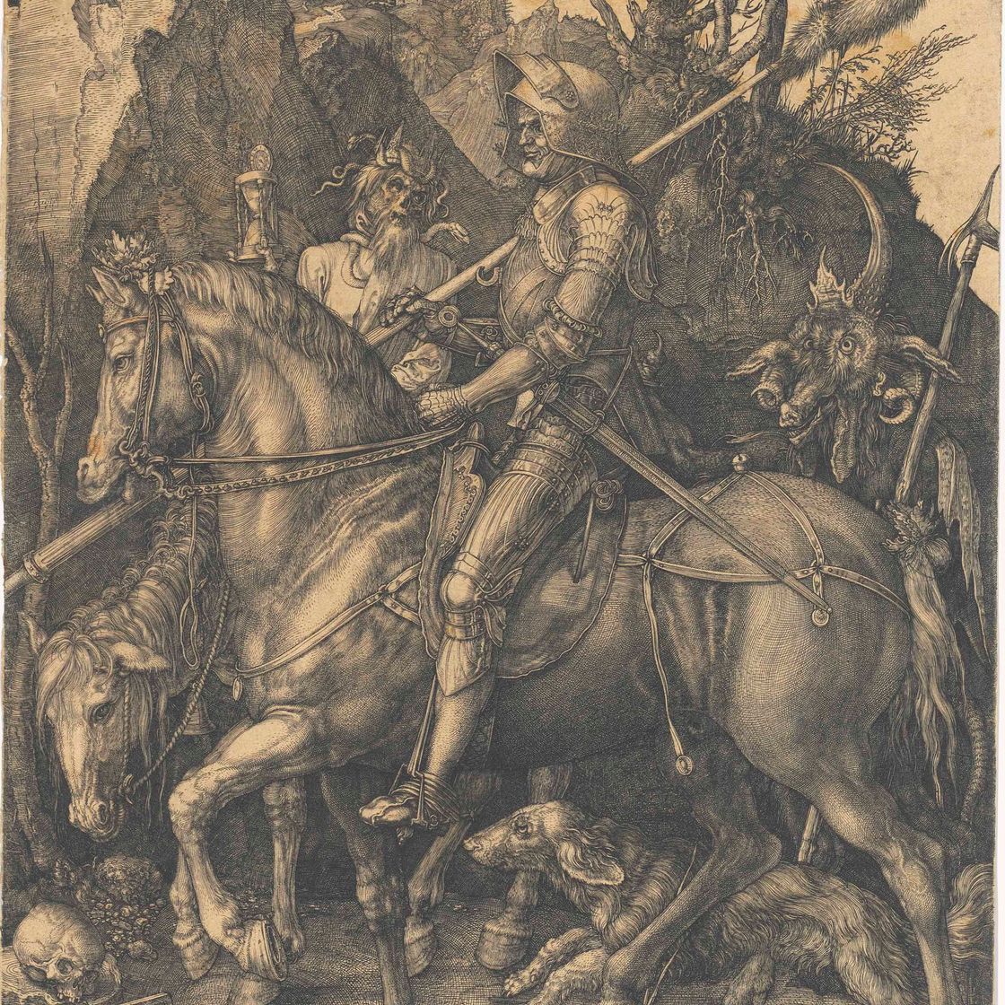 Albrecht Dürer — Рыцарь, Смерть и Дьявол (Барч, 98; Медер, Холстейн, 74; Шох, Менде и Шербаум, 69)