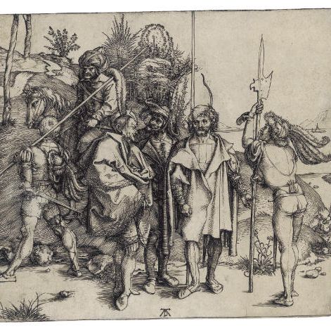 Albrecht Dürer — Пятеро солдат и турок верхом на лошадях (Б. 88; М., Гол. 81; С.М.С. 4)