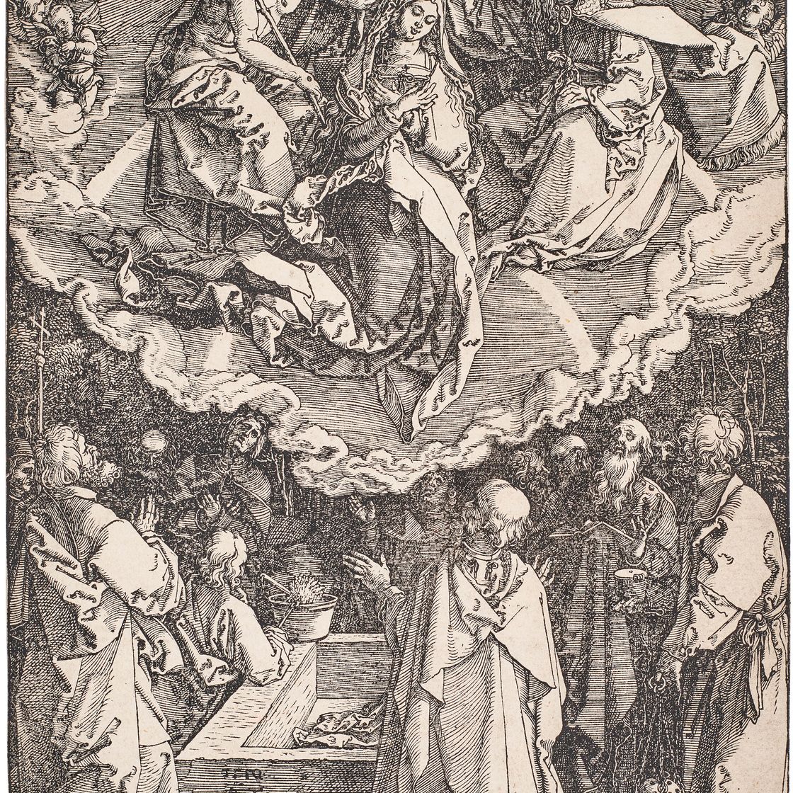 Albrecht Dürer — Успение и коронация Пресвятой Богородицы, из книги "Житие Пресвятой Богородицы", изображение 1