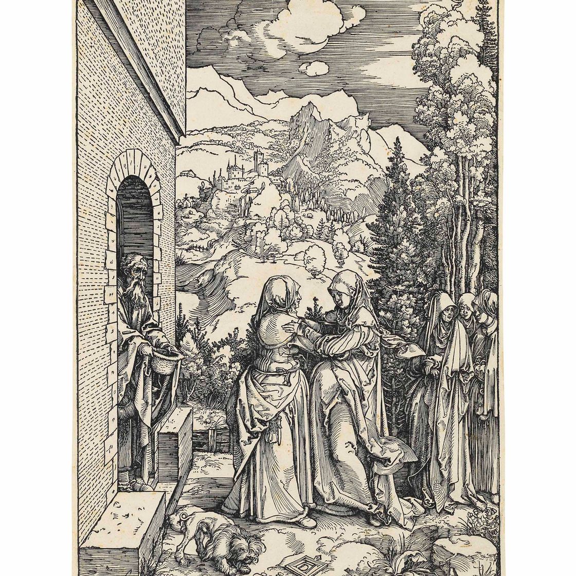 Albrecht Dürer — "Посещение", из жития Пресвятой Девы (стр. 84; М., Зал. 196)