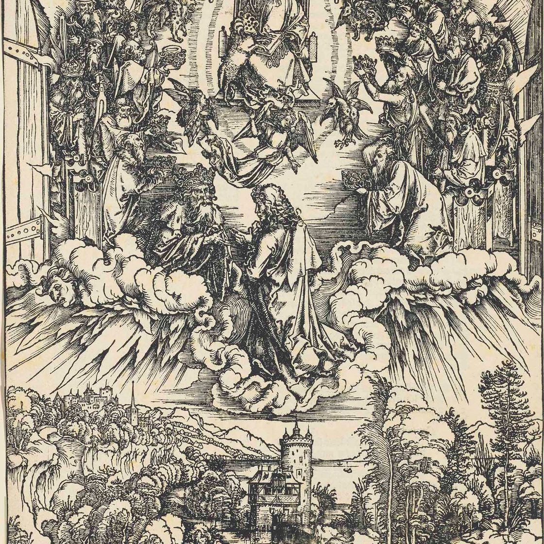 Albrecht Dürer — Святой Иоанн перед Богом и Старейшинами, из Апокалипсиса