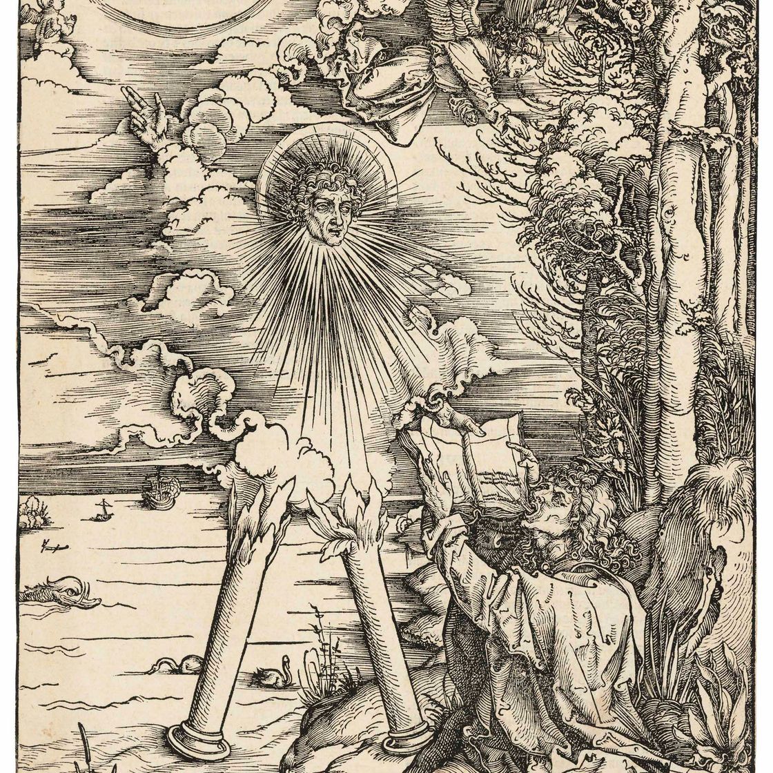Albrecht Dürer — Святой Иоанн, пожирающий книгу, из "Апокалипсиса"