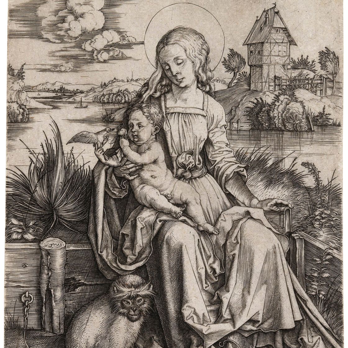 Albrecht Dürer — Богородица с младенцем и обезьяной
