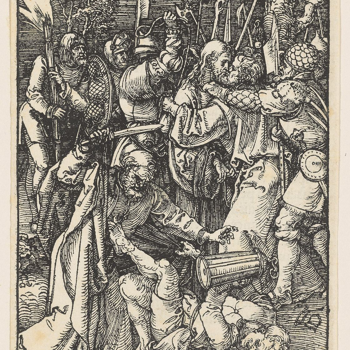 Albrecht Dürer — Предательство Христа и Христос перед Каиафой, из книги "Малые страсти", изображение 1