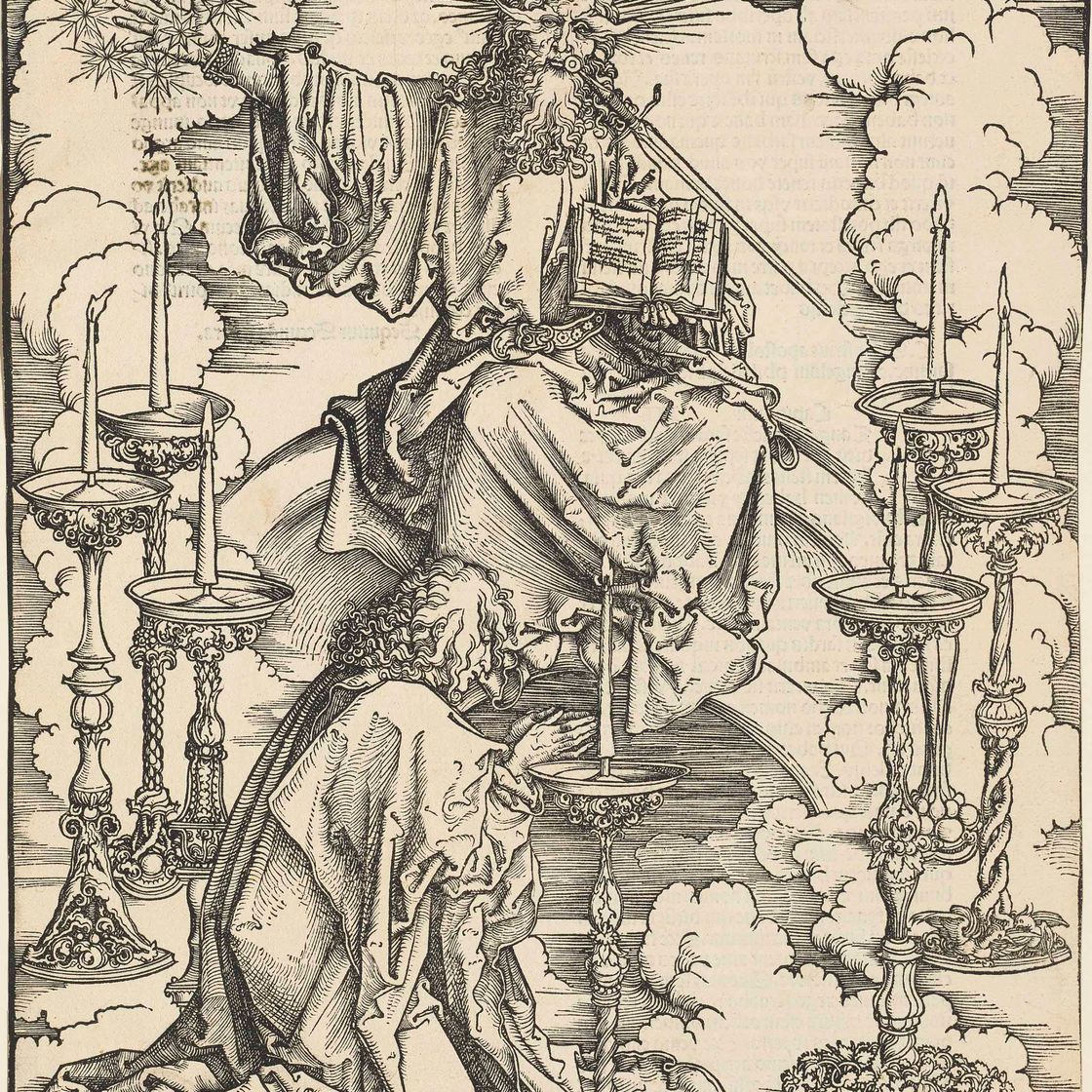 Albrecht Dürer — Видение о семи подсвечниках, из книги "Апокалипсис"