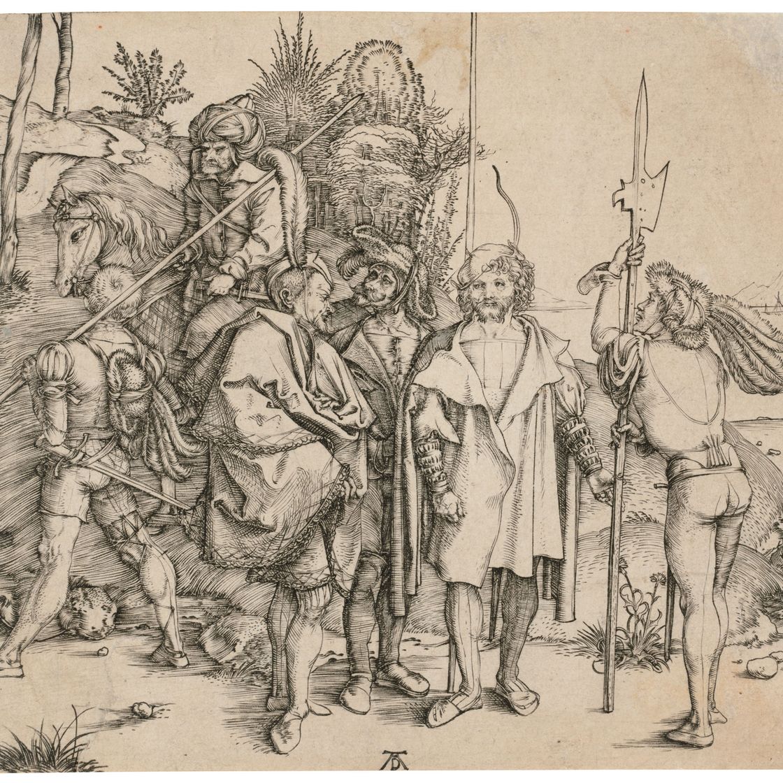 Albrecht Dürer — Пятеро солдат и турок верхом на лошади