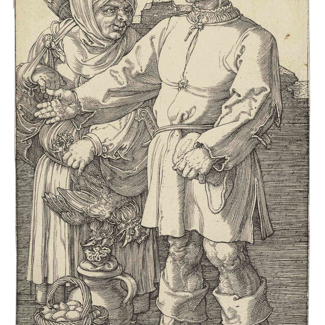 Albrecht Dürer — Крестьянская пара на рынке (Б.; М., Холл. 89; С.М.С. 88)