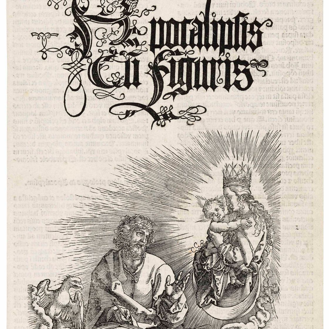 Albrecht Dürer — Дева Мария с Младенцем, являющиеся святому Иоанну, титульный лист книги "Апокалипсис"