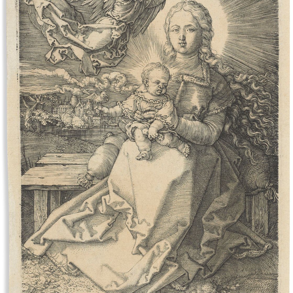 Albrecht Dürer — Дева и Младенец, увенчанные одним Ангелом