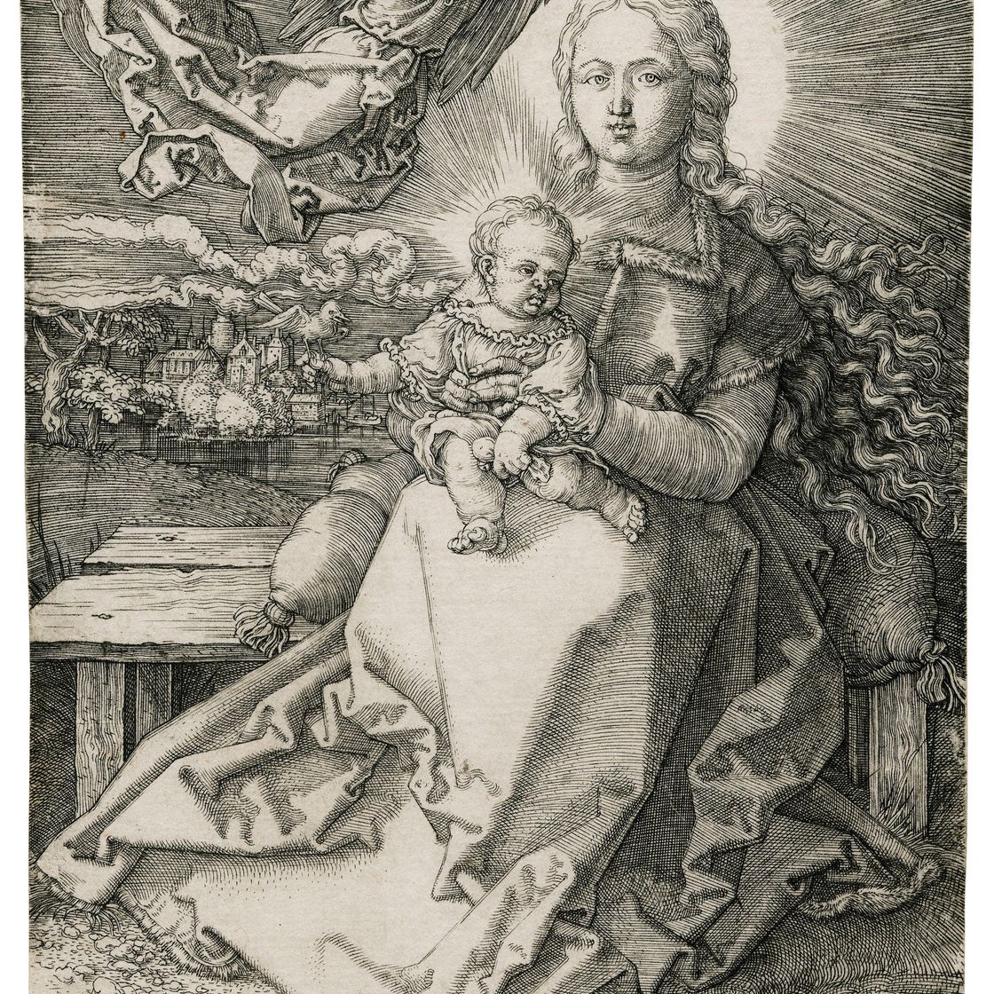 Albrecht Dürer — Дева и Младенец, увенчанные одним Ангелом