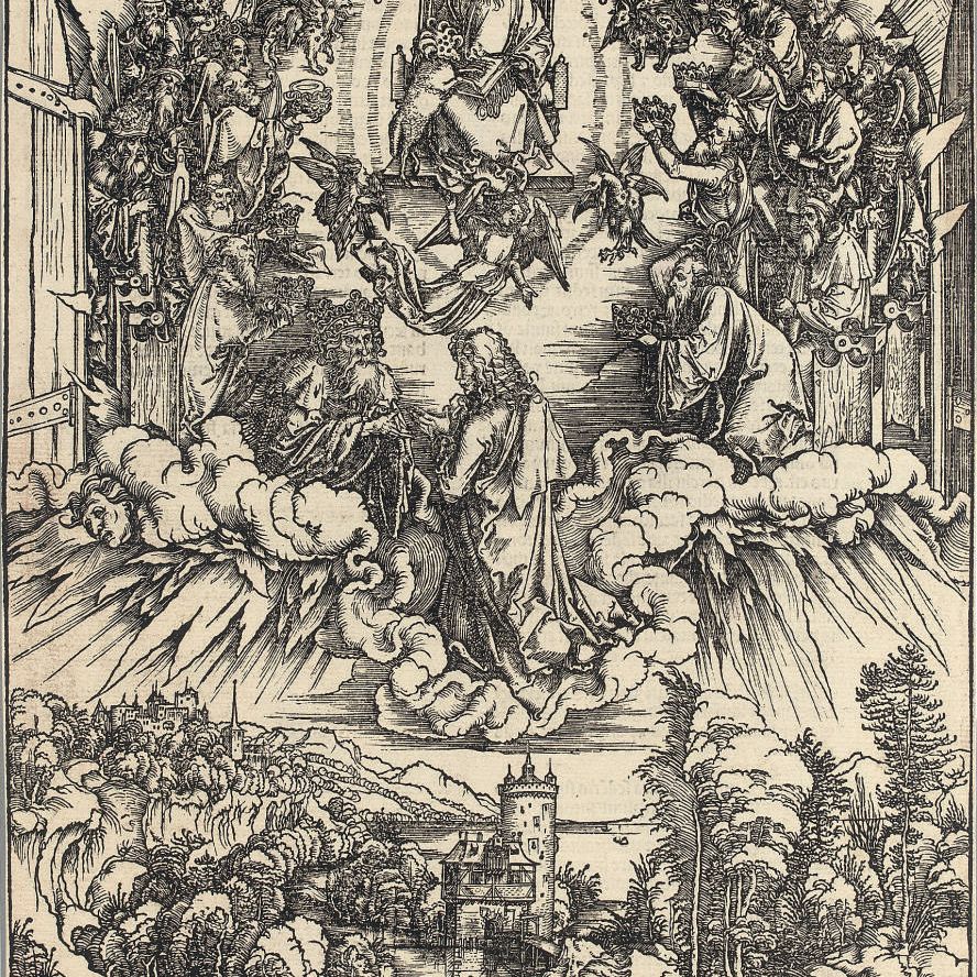 Albrecht Dürer — Святой Иоанн перед Богом и Старейшинами, из Апокалипсиса (Б. 63; М., гл. 166; С.М.С. 114)