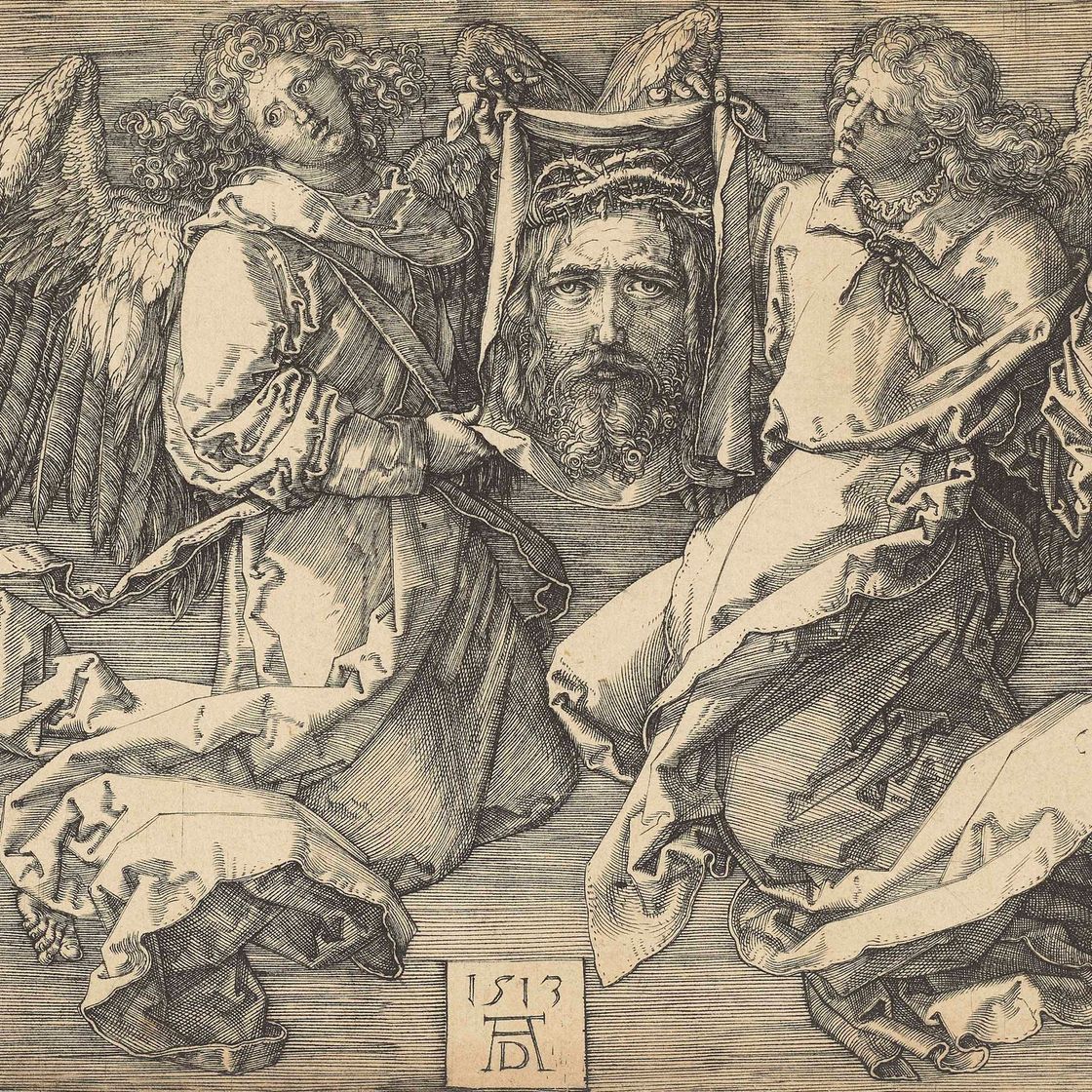 Albrecht Dürer — Сударий, удерживаемый двумя Ангелами