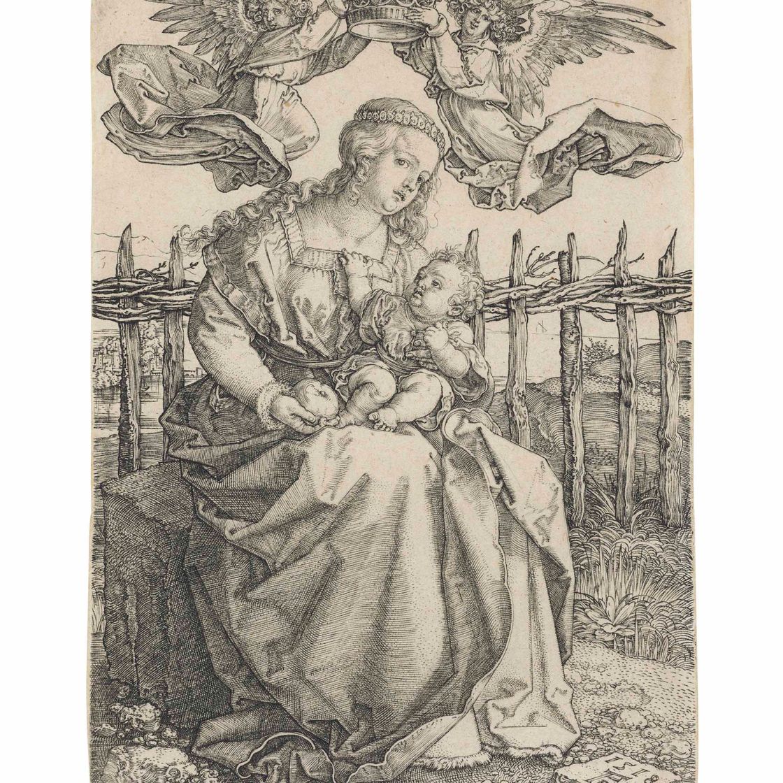 Albrecht Dürer — Дева Мария с Младенцем, увенчанные двумя Ангелами
