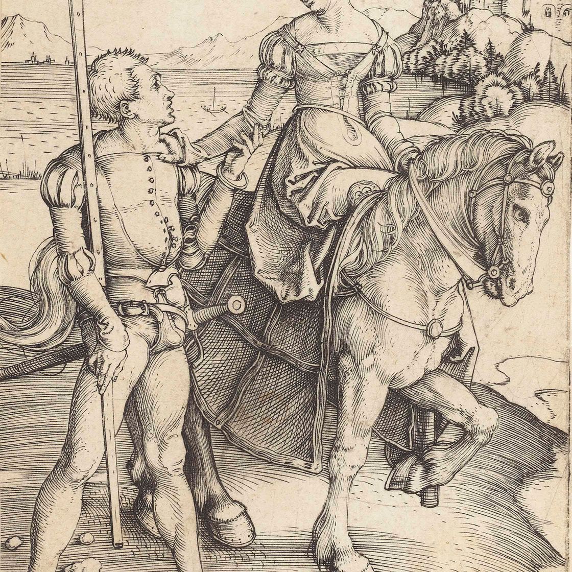 Albrecht Dürer — Дама верхом на лошади и Ланскене (Барч, 82 года; Медер, Холстейн, 84 года; Шох, Менде и Шербаум, по 16 лет)