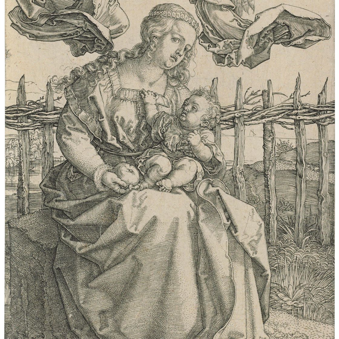 Albrecht Dürer — Дева Мария с Младенцем, увенчанные двумя Ангелами