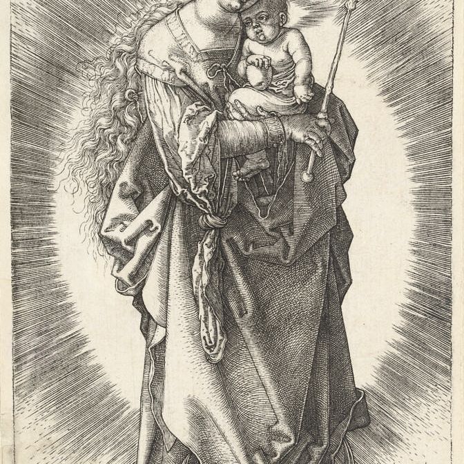 Albrecht Dürer — Богородица с младенцем на полумесяце, со скипетром и короной в виде звезды (В. 32; М., Зал. 37; С.М.С. 81)