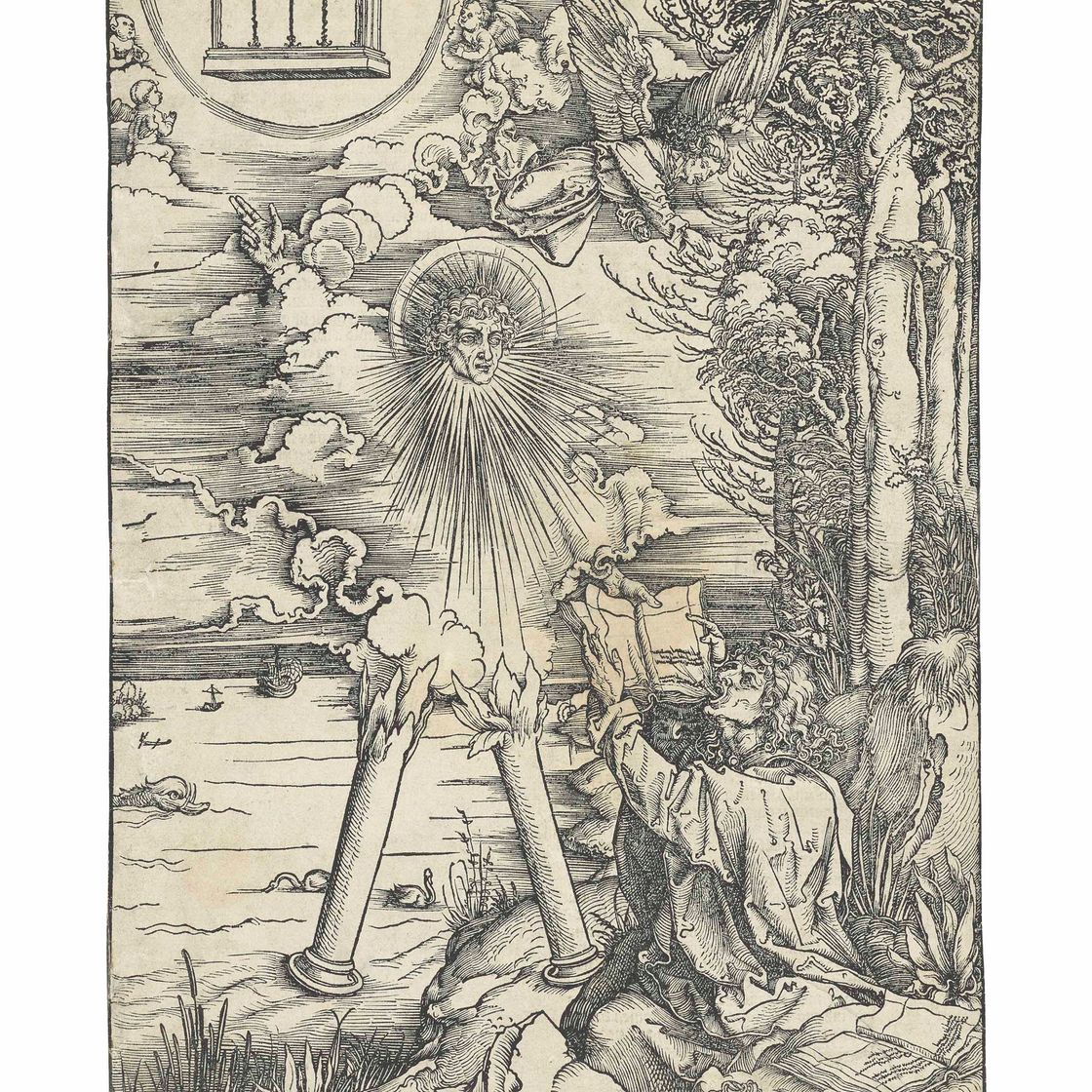 Albrecht Dürer — Святой Иоанн, пожирающий книгу, из "Апокалипсиса"