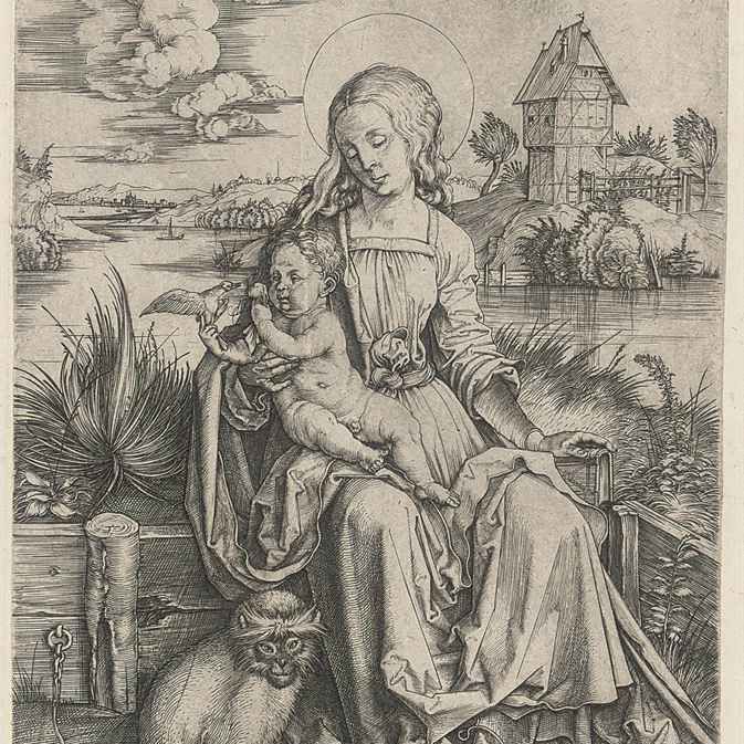 Albrecht Dürer — Богородица с младенцем и обезьяной (Барч, 42 года; Медер, Холстейн, 30 лет)