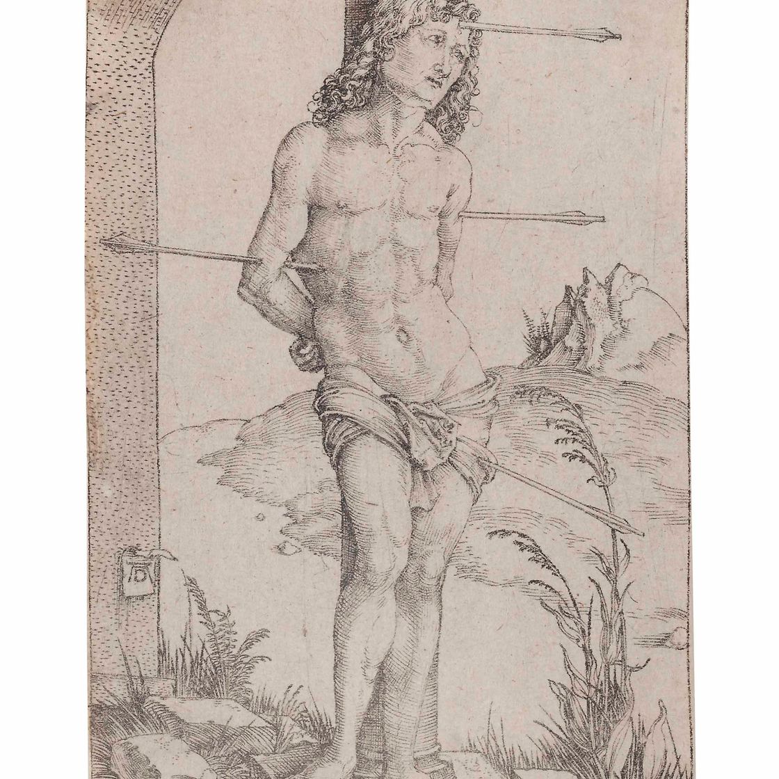 Albrecht Dürer — Святой Себастьян, привязанный к колонне (Барч, 56; Медер, Холстейн, 61; Шох, Менде и Шербаум, по 25)