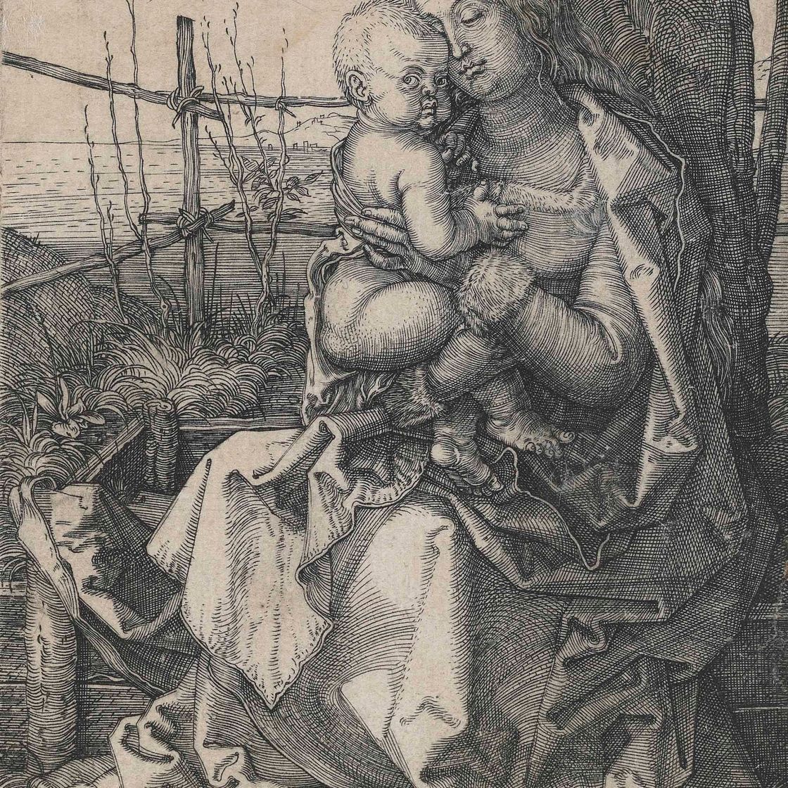 Albrecht Dürer — Богородица с Младенцем, сидящие у дерева