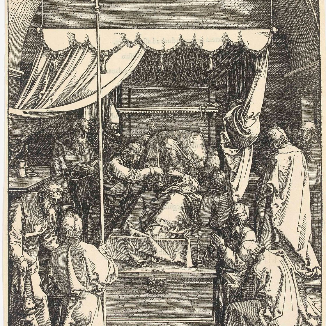 Albrecht Dürer — "Смерть Пресвятой Девы", из книги "Жизнь Пресвятой Девы" (Барч, 93; Медер, Холстейн, 205)