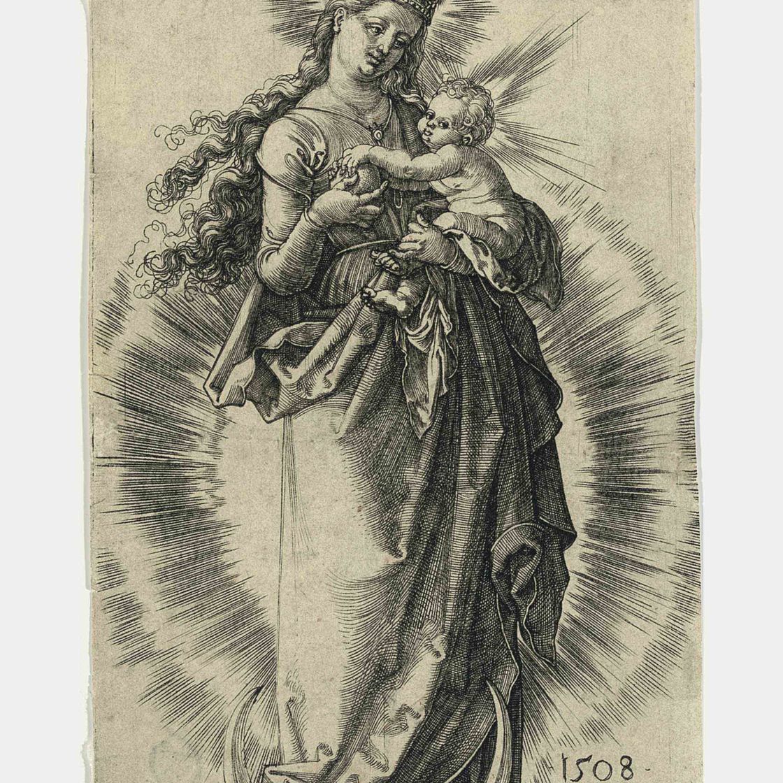 Albrecht Dürer — Богородица на полумесяце в короне из звезд (Б. 31; М., Зал. 32; С.М.С. 62)