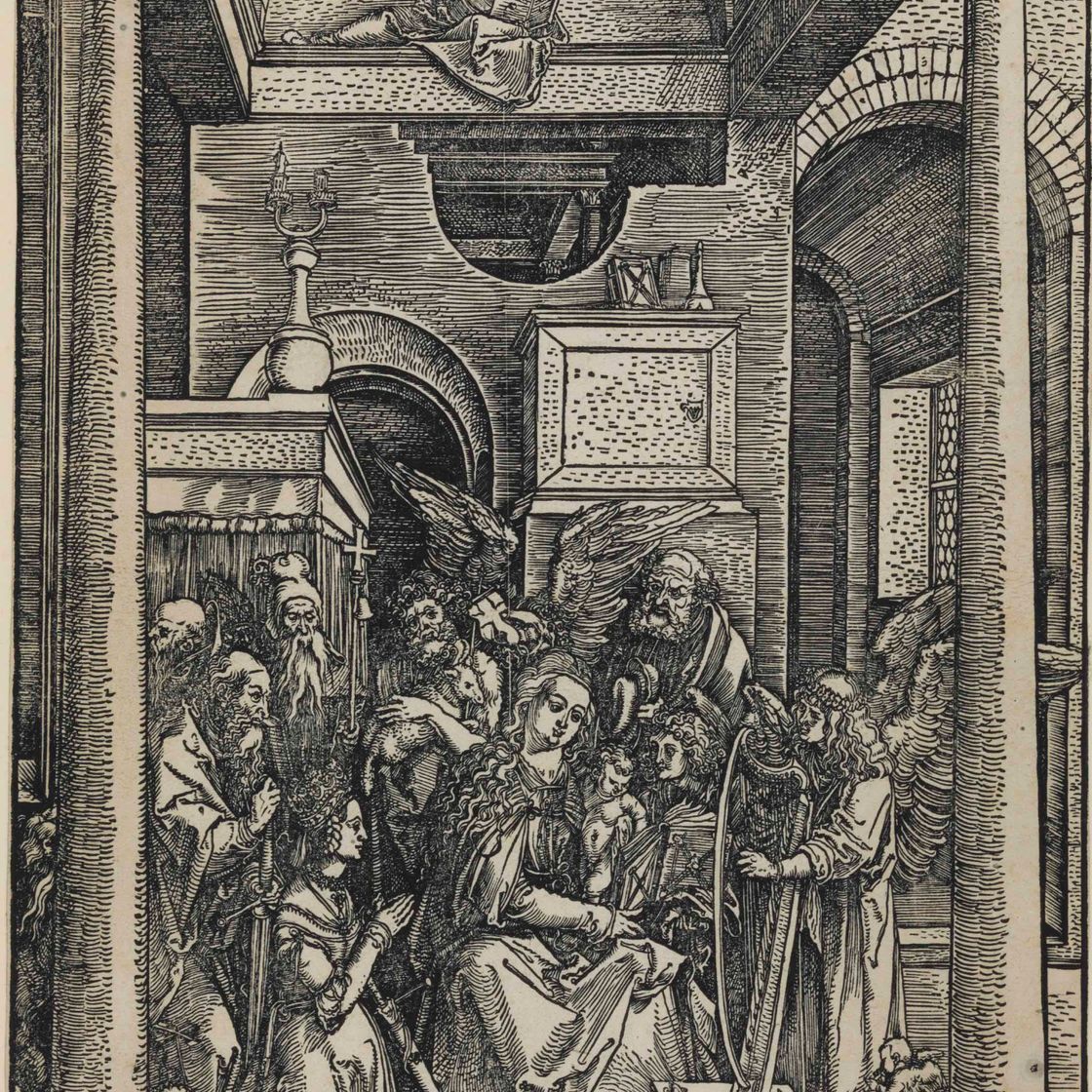 Albrecht Dürer — Прославление Богородицы, из книги "Жизнь Богородицы" (Барч, 95; Медер, Холстейн, 207; Шох, Менде и Шербаум, 185)