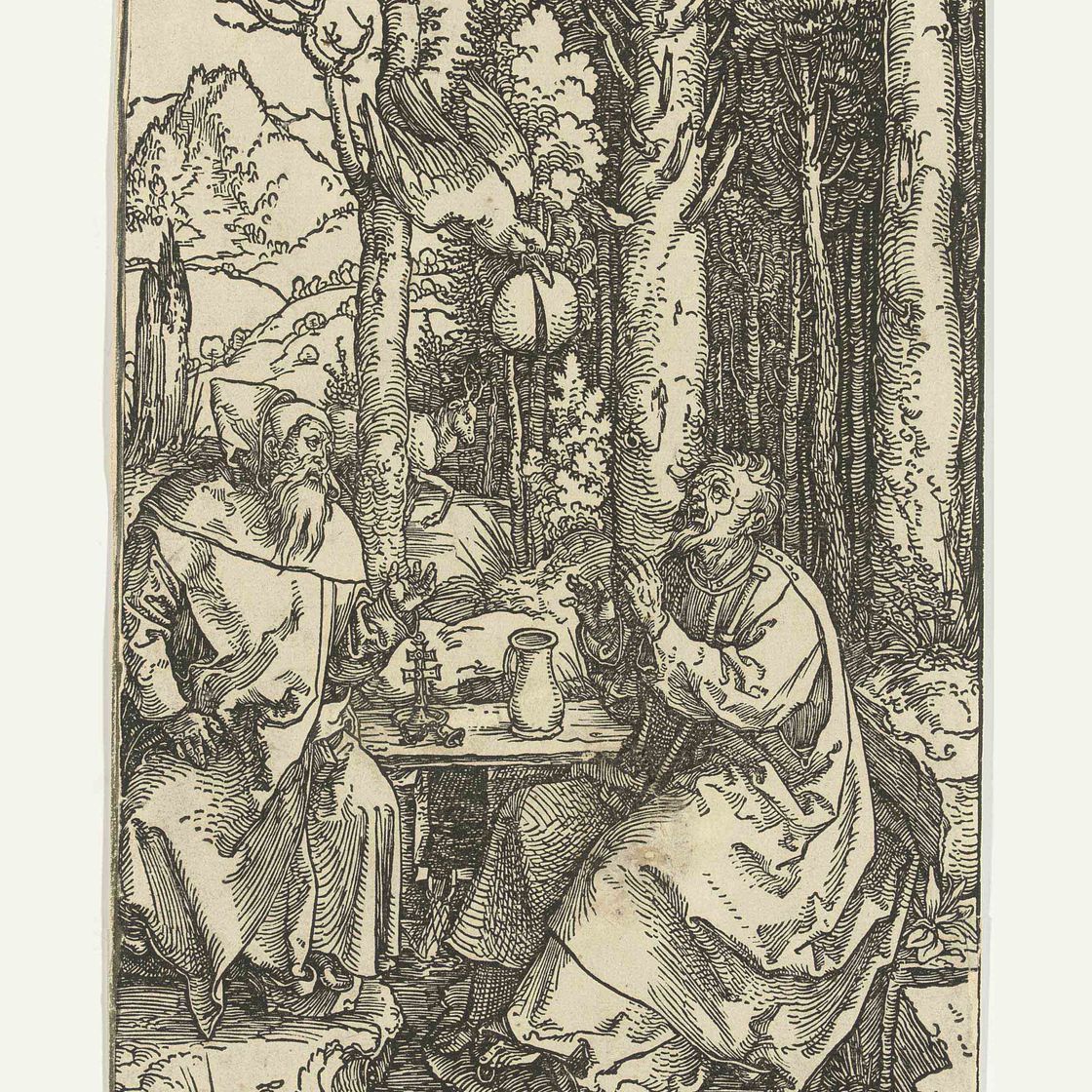 Albrecht Dürer — Святые Антоний и Павел в пустыне (Б. 107; М., Зал. 221; С.М.С. 136)