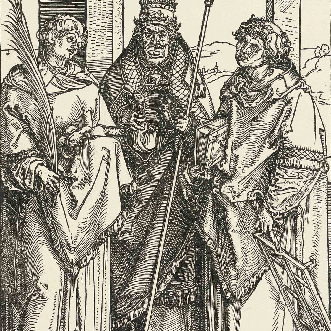Albrecht Dürer — Святые Стефан, Сикст и Лаврентий (Б. 108; М., гл. 235; С.М.С. 140)