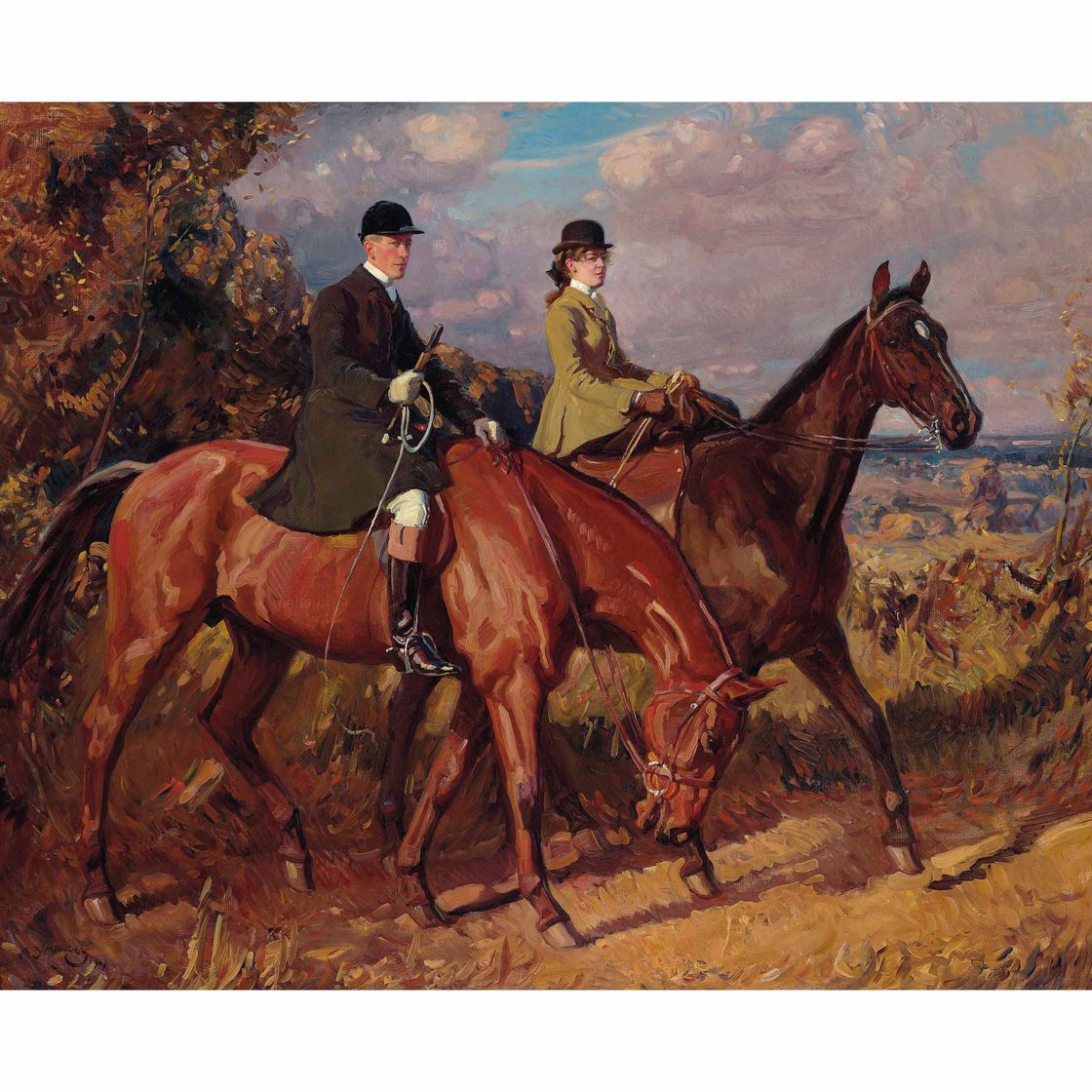 Alfred James Munnings — Едем на встречу: капитан Ф.Г. Чемберлин и его сестра на Маусхолд-Хит, Норвич.