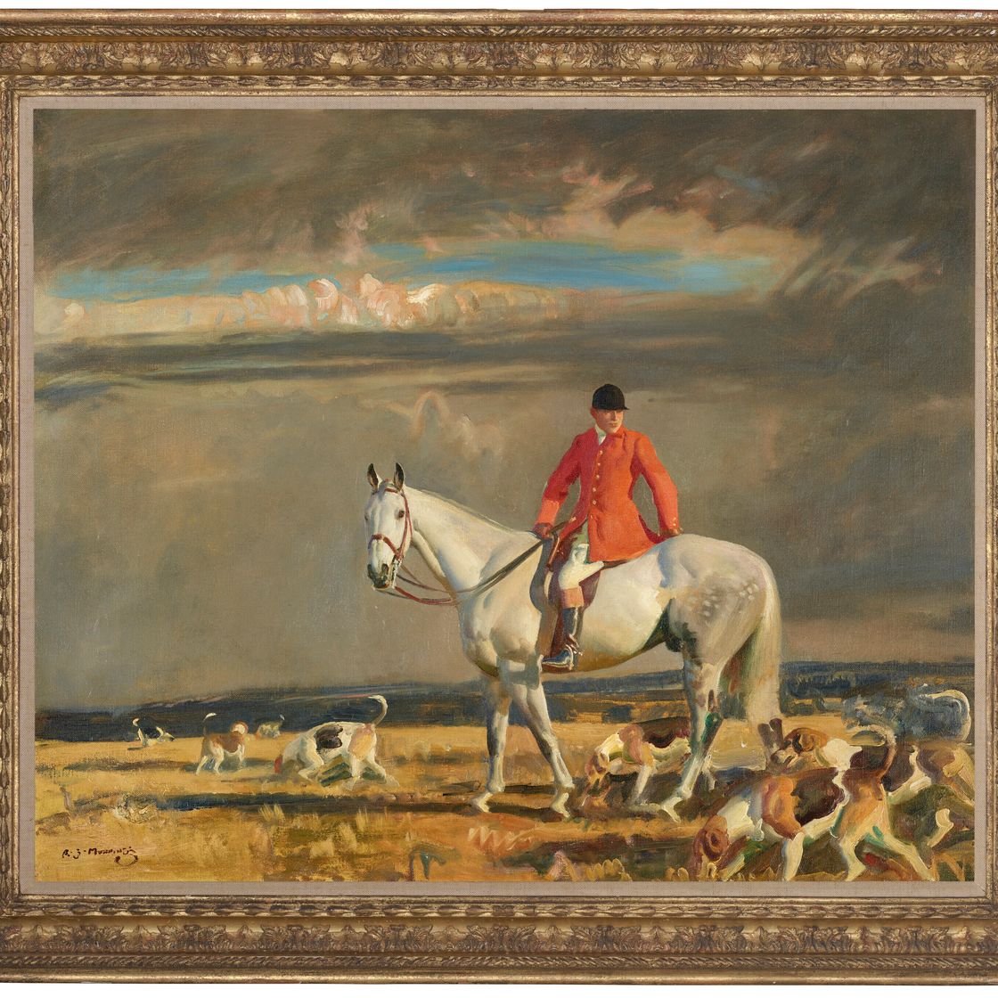 Alfred James Munnings — Охотник на сером коне "Исаак" от "Кубка", изображение 2