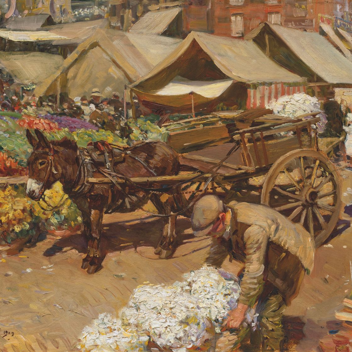 Alfred James Munnings — Цветочный рынок в Норидже, изображение 1