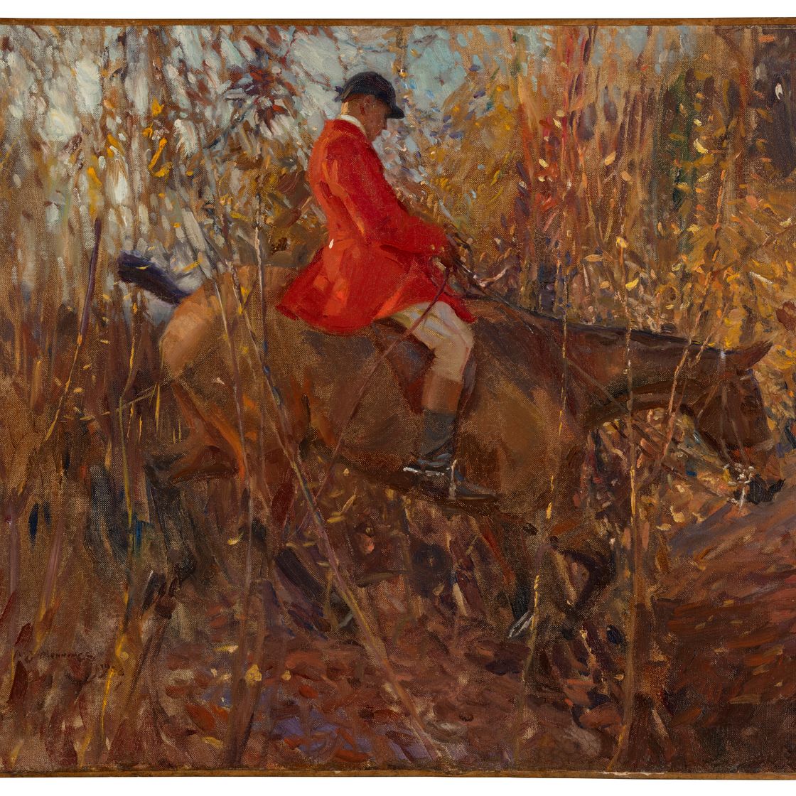Alfred James Munnings — Охотник приближается к канаве, изображение 1