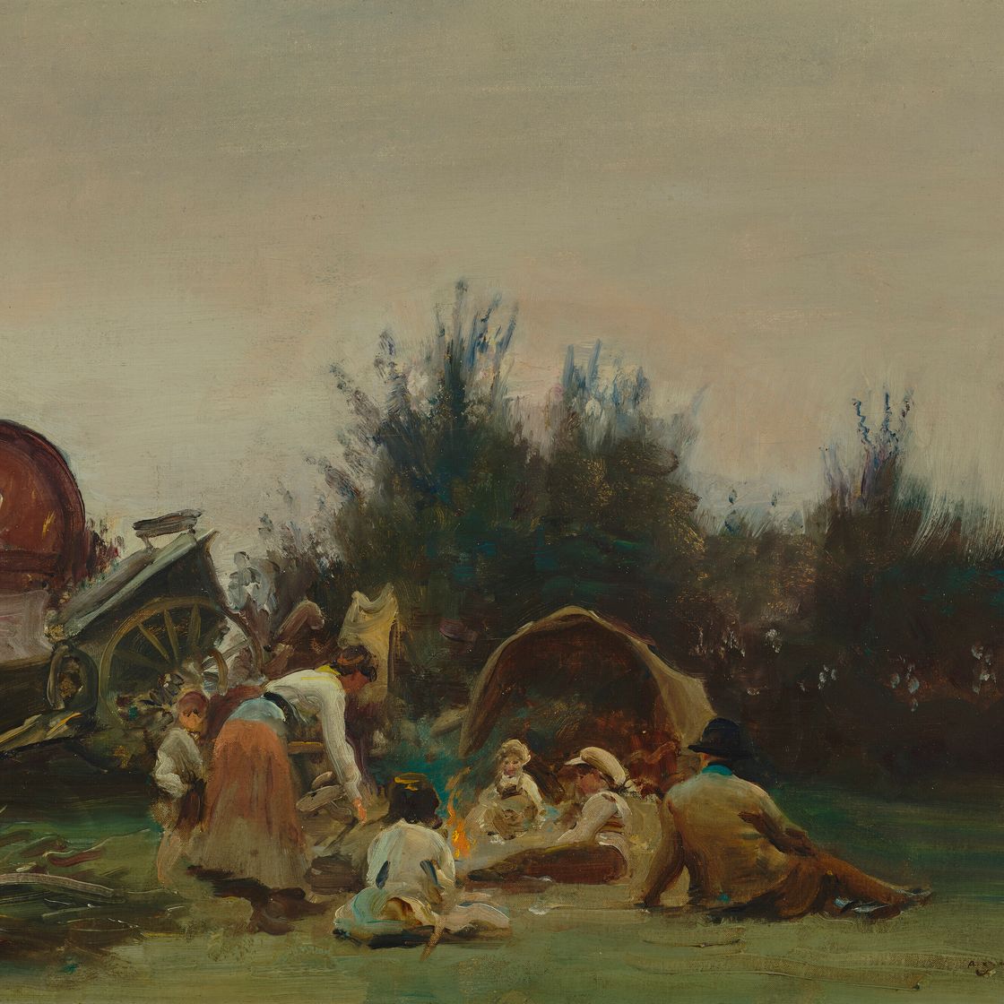 Alfred James Munnings — Цыганский табор - Вечер