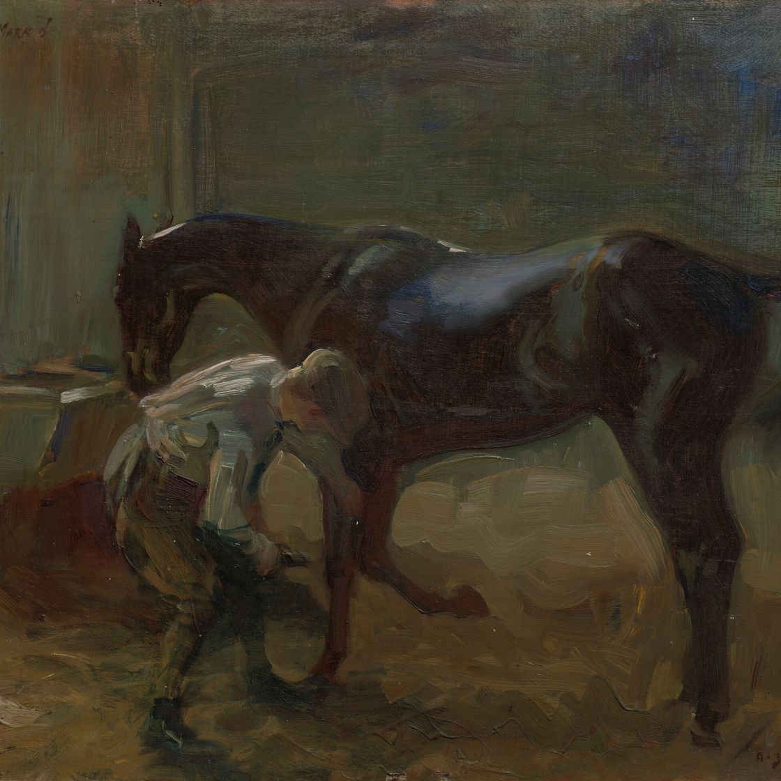 Alfred James Munnings — Грум в конюшне с "Бетти Марк"