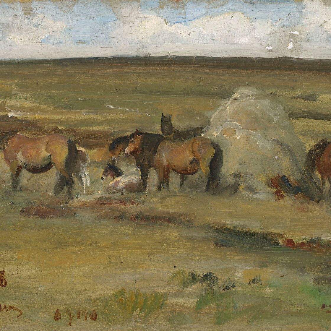Alfred James Munnings — "Сильный ветер", Эксмур (справа); и "Этюды об эксмурских пони" (сзади), изображение 2