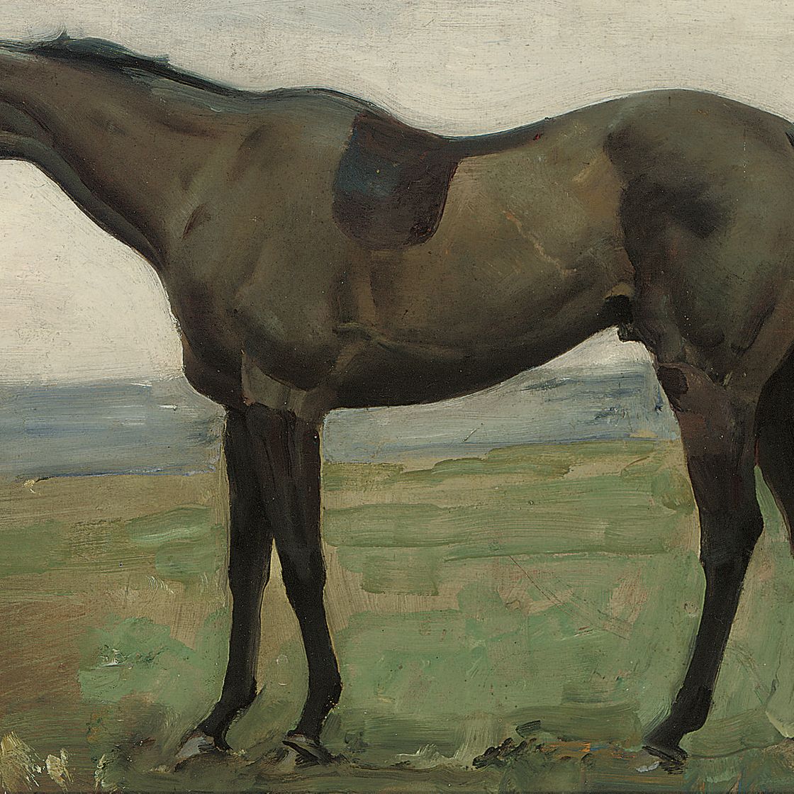 Alfred James Munnings — Загадочный охотник с темной бухты на фоне пейзажа