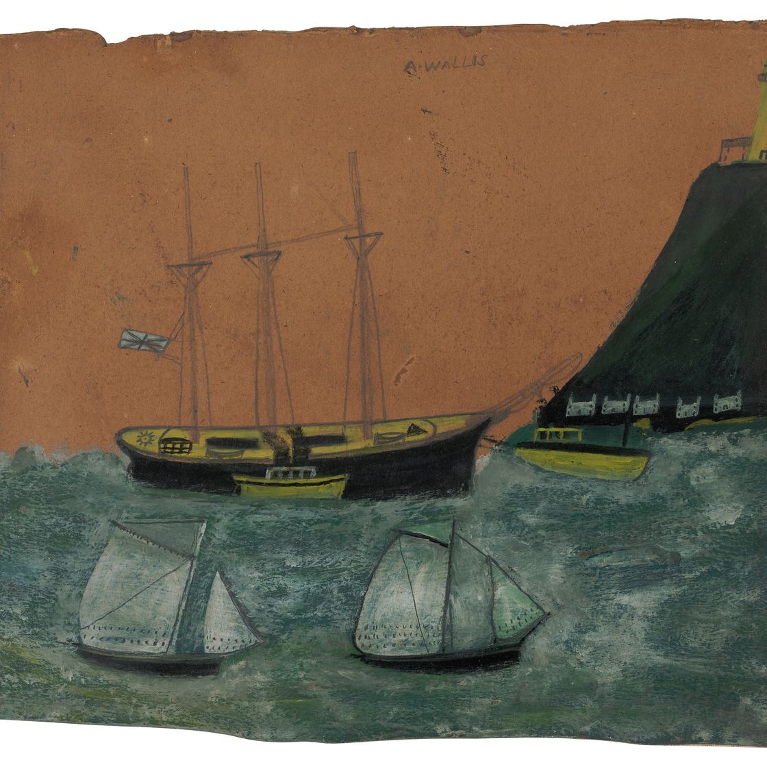 Alfred Wallis — Лодки, утес и маяк, изображение 1